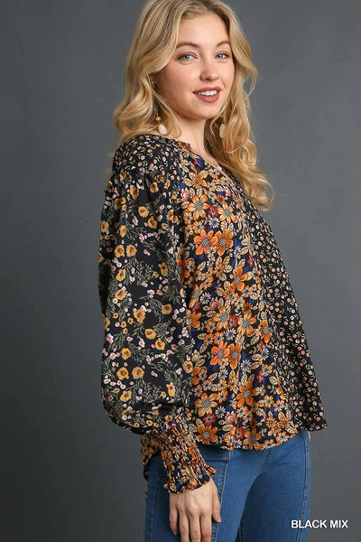 UMGEE Mixed Floral Print Top Black