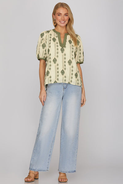 Sage Embroidered Top