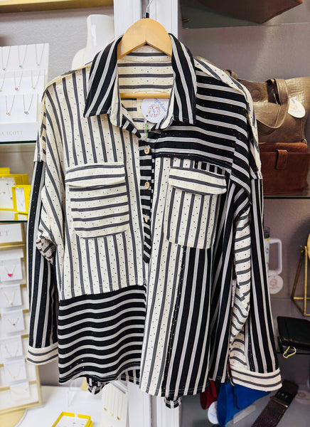 UMGEE Black & White Textured Button Down