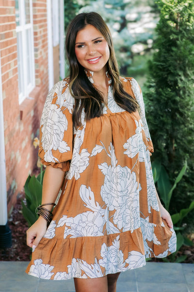 UMGEE Mocha Floral Babydoll Dress