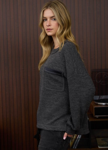 Crew Neck Pocket Sweater Charcoal