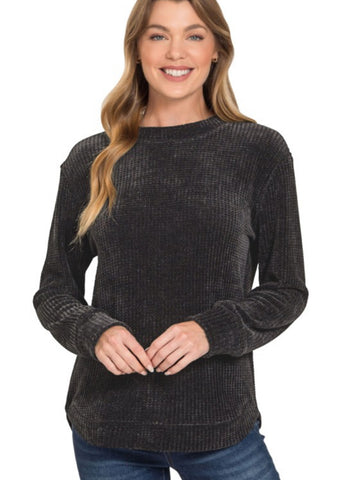 Chenille Waffle Knit Sweater Black