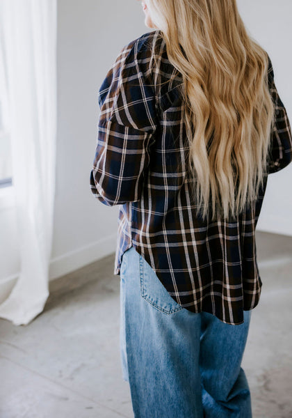 Flannel Plaid Button Down Blue Mix