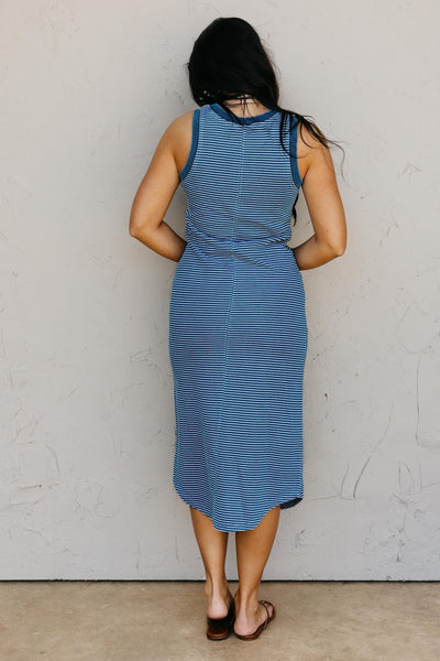 Steele Blue Striped Tank Midi Dress