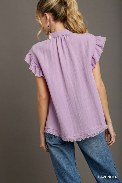 UMGEE Mineral Wash Button Down Top Lavender