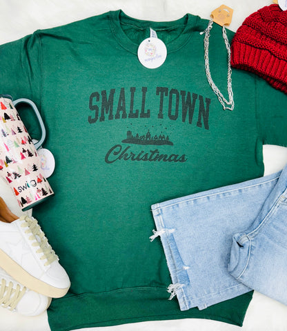 Small Town Christmas Sweatshirt Forrest Green