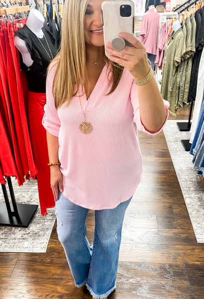 Ribbed Collar Top Blush