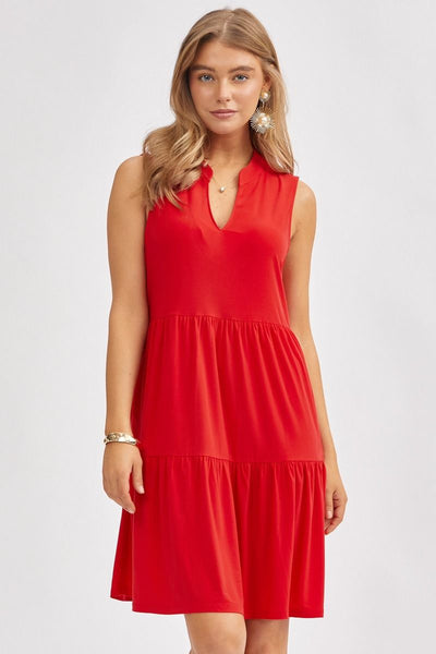 Solid Tank Ruffle Tiered Dress Red