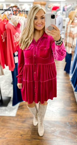 UMGEE Raspberry Velvet Tiered Dress
