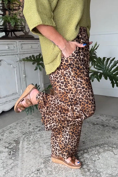 UMGEE Leopard Wide Leg Pant Latte