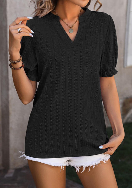 Charlotte Textured Puff Sleeve Top Black