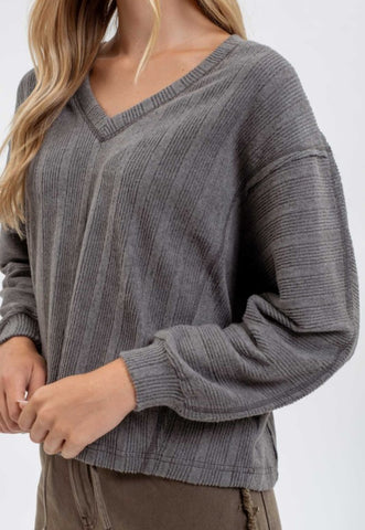 Soft Essentials V Neck Top Charcoal