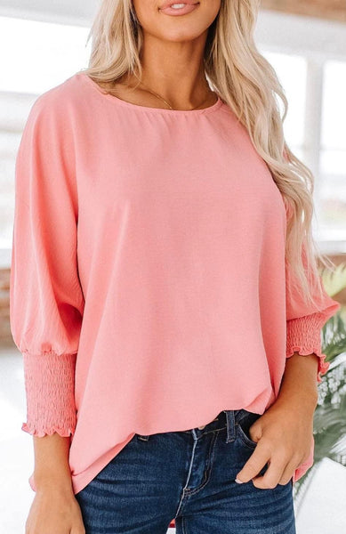 Peach Smocked Sleeve Shift Top