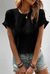 Black Textured Ruffle Sleeve Top