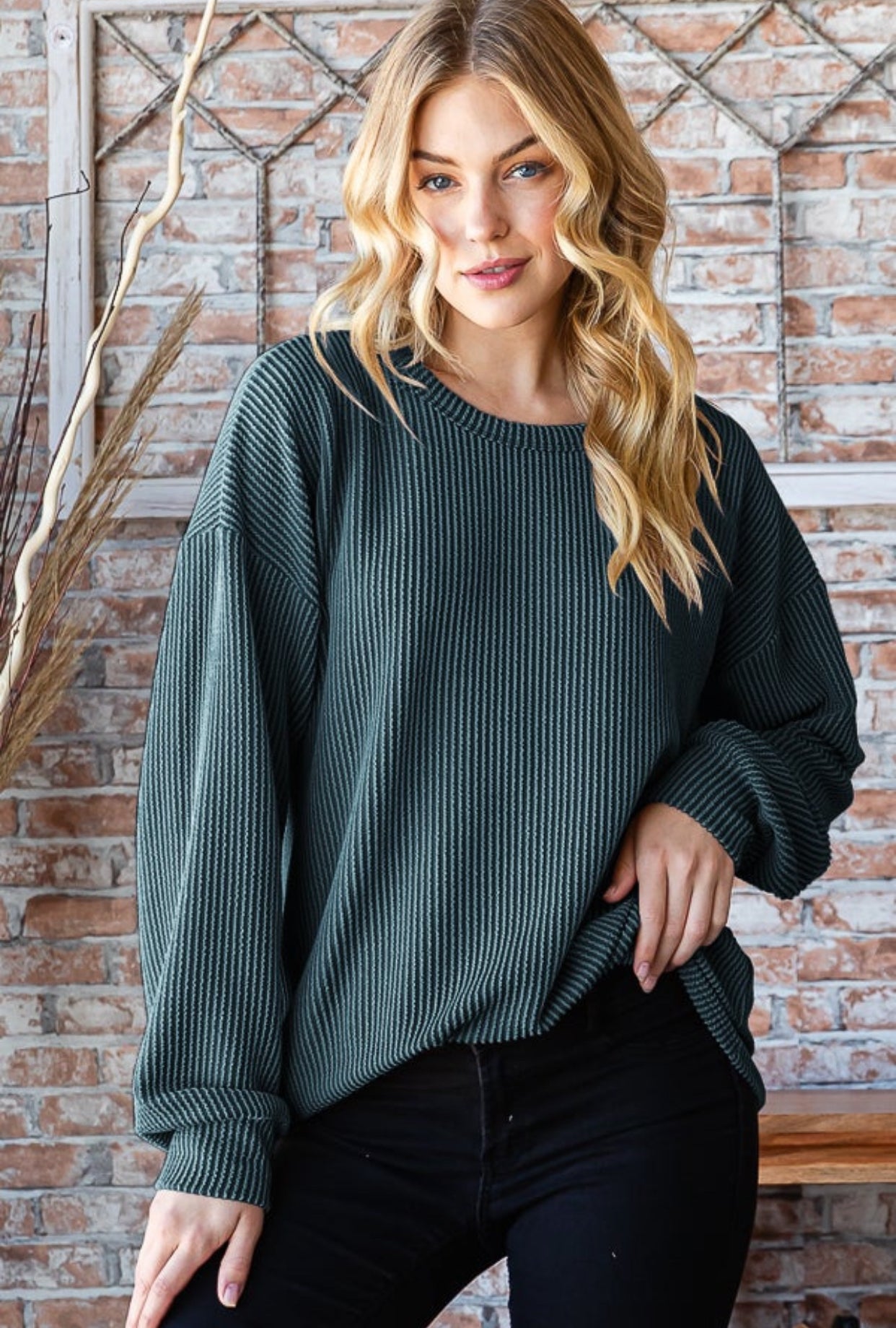 Urban Ribbed Long Sleeve Top Vintage Green