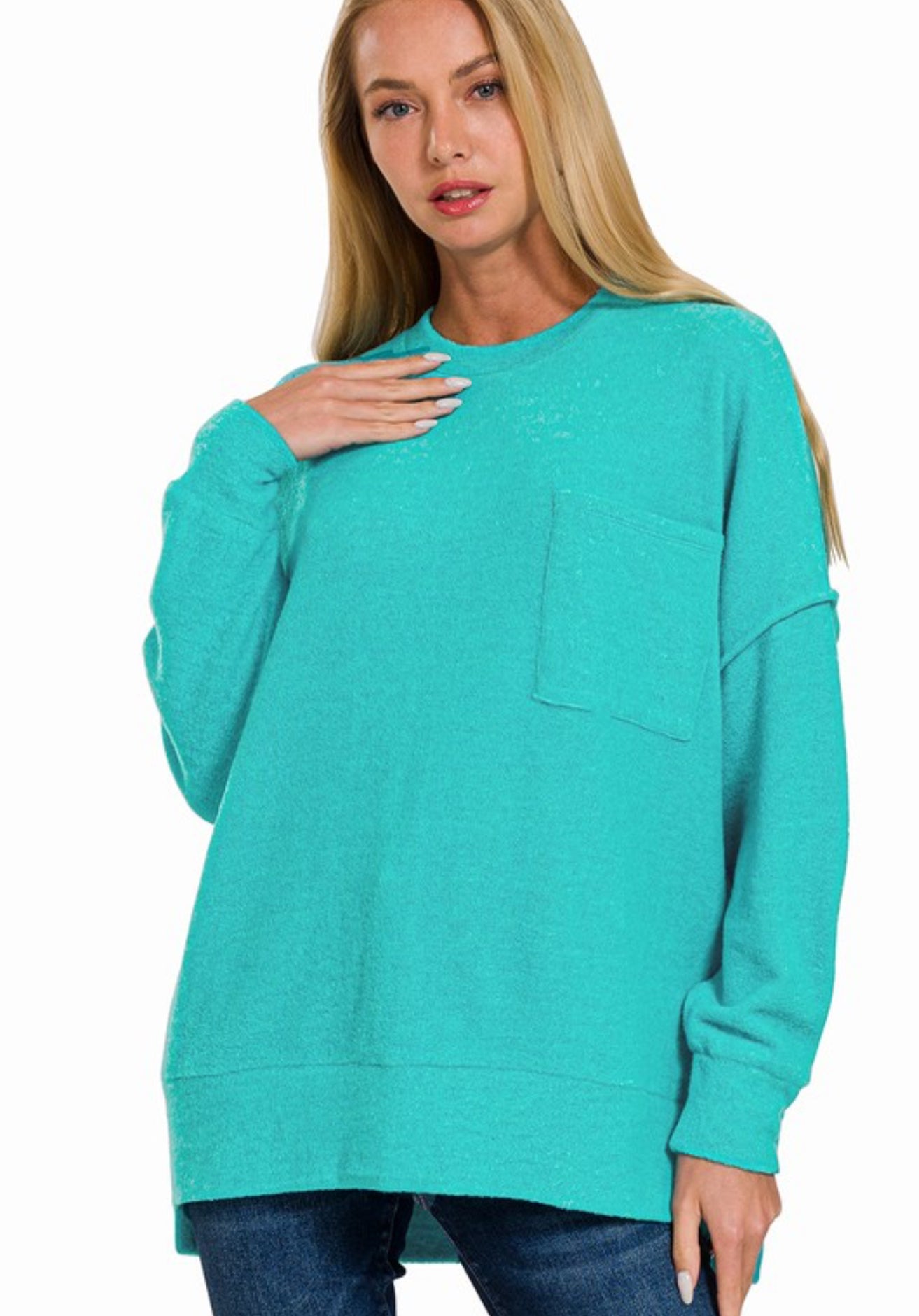 Sweater Weather Pocket Sweater Turquoise