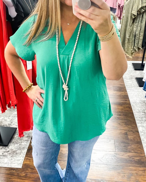 Woven Airflow V Neck Top Paris Green