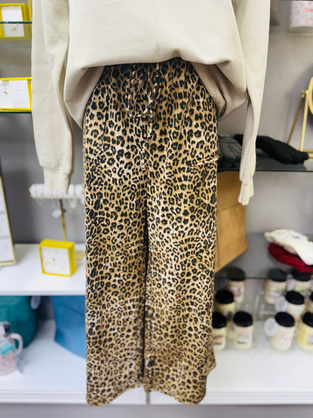 Leopard Wide Leg French Terry Pant