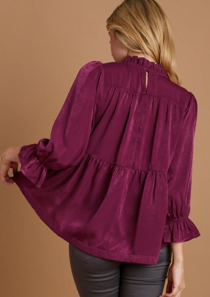 UMGEE Plum Satin Ruffle Top