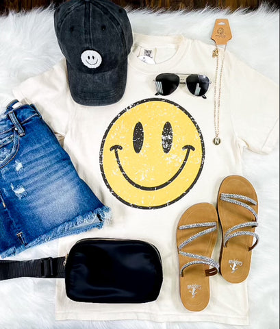 Distressed Smiley Tee Comfort Colors