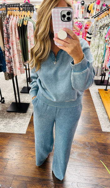 Mineral Wash Full Length Lounge Pant Blue Grey