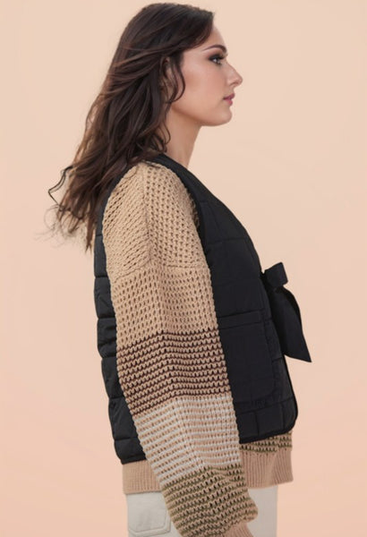 Black Leopard Lined Quilted Vest