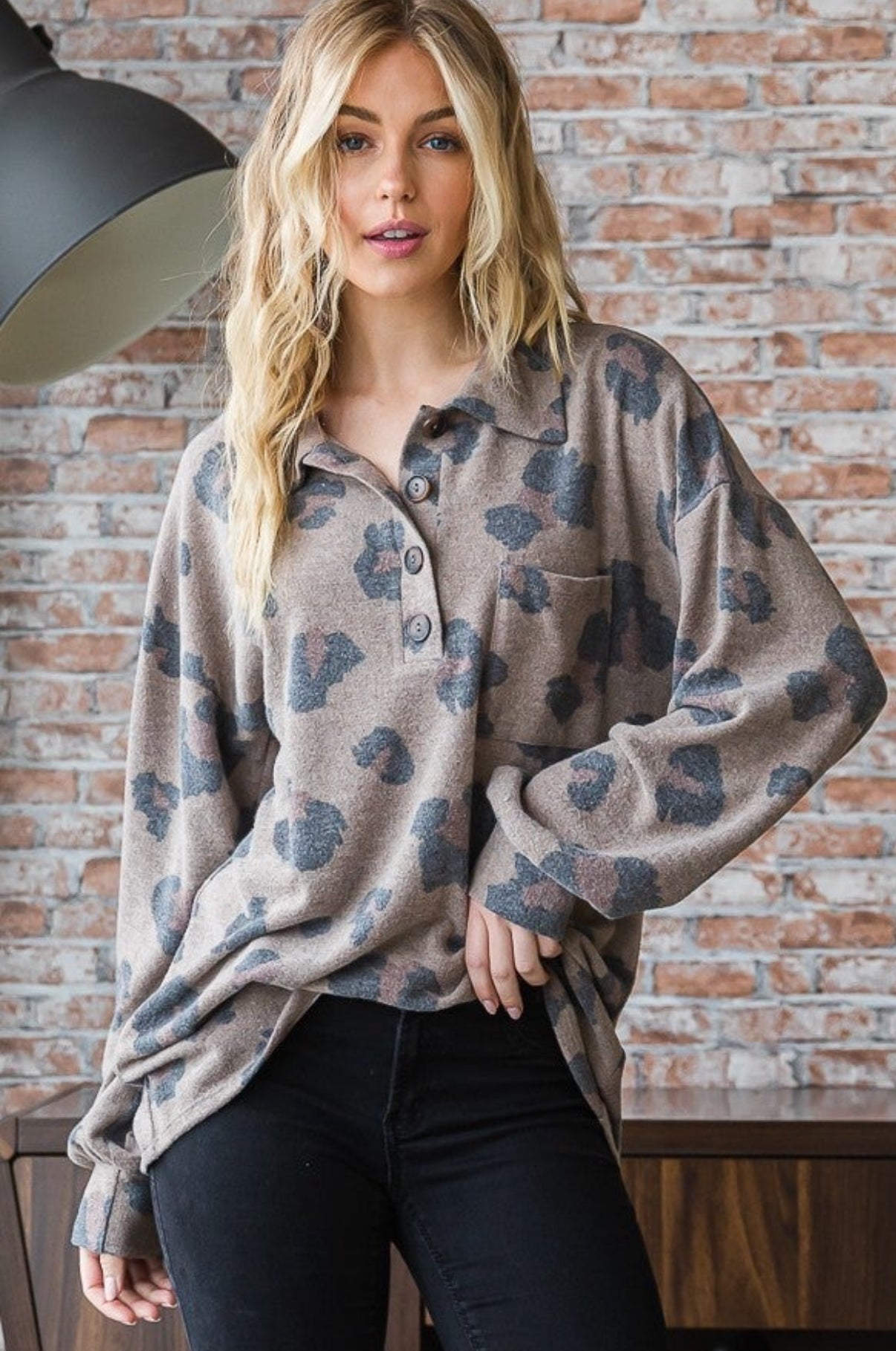 Mocha Animal Print Collar Top