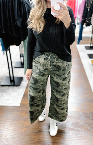 Camo Print Wide Leg Pant