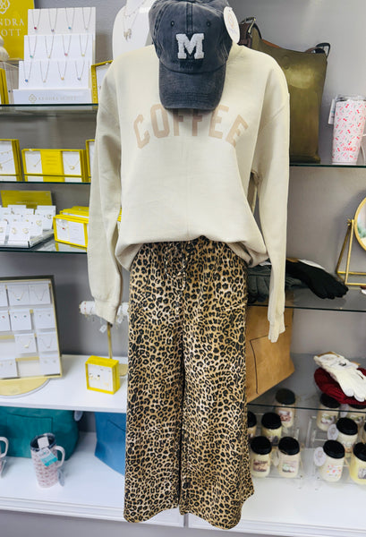 Leopard Wide Leg French Terry Pant