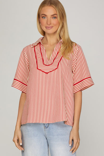Evelyn Red Stripe Contrast Top