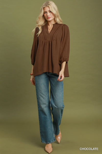UMGEE Lace Trim Top Chocolate
