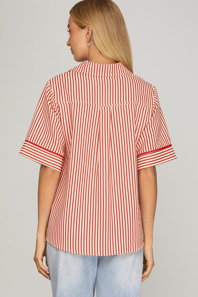 Evelyn Red Stripe Contrast Top