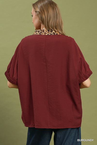 UMGEE Rowan Leopard Contrast Top Wine