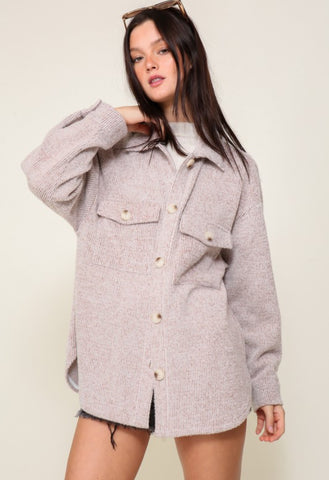 Cozy Brushed Waffle Shacket Heather Brown