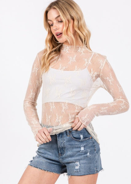 Taupe Floral Lace Layering Top