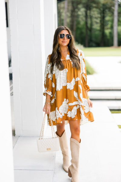 UMGEE Mocha Floral Babydoll Dress