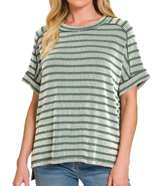 Stripe Two Tone Textured Top Green
