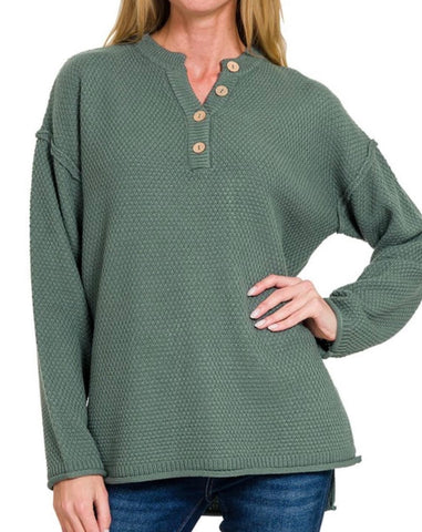 Salem Knit Button Henley Sweater Ash Jade