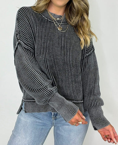 Ribbed Vintage Washed Sweater Black