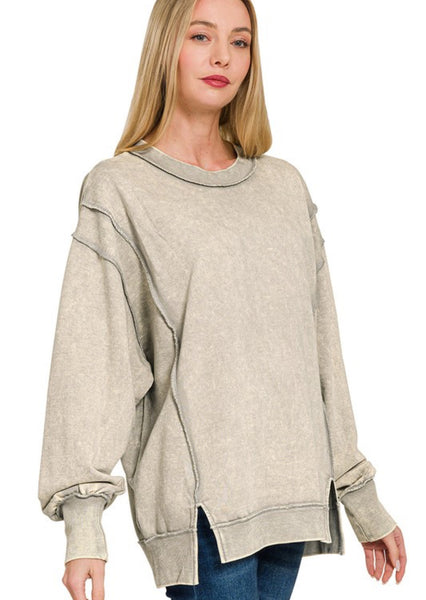 Acid Wash Exposed Seam Sweatshirt Grey