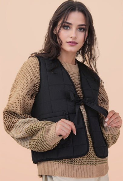 Black Leopard Lined Quilted Vest