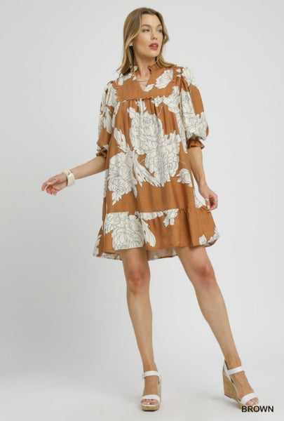 UMGEE Mocha Floral Babydoll Dress