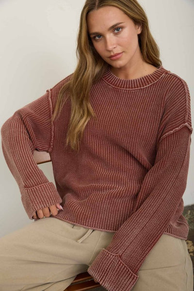 Cuffed Knit Sweater Terracotta