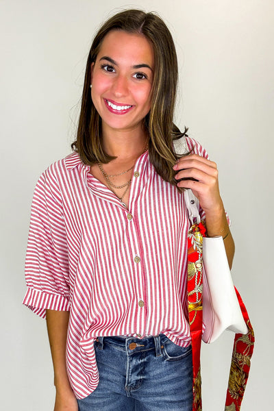 Lucky Stripes Oversized Button Up Red Stripe