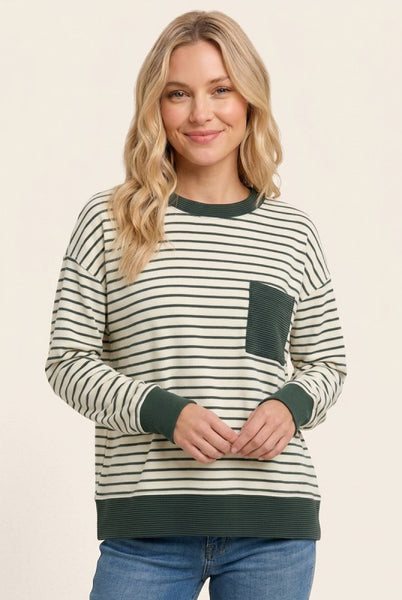 Ivory & Olive Soft Knit Stripe Top