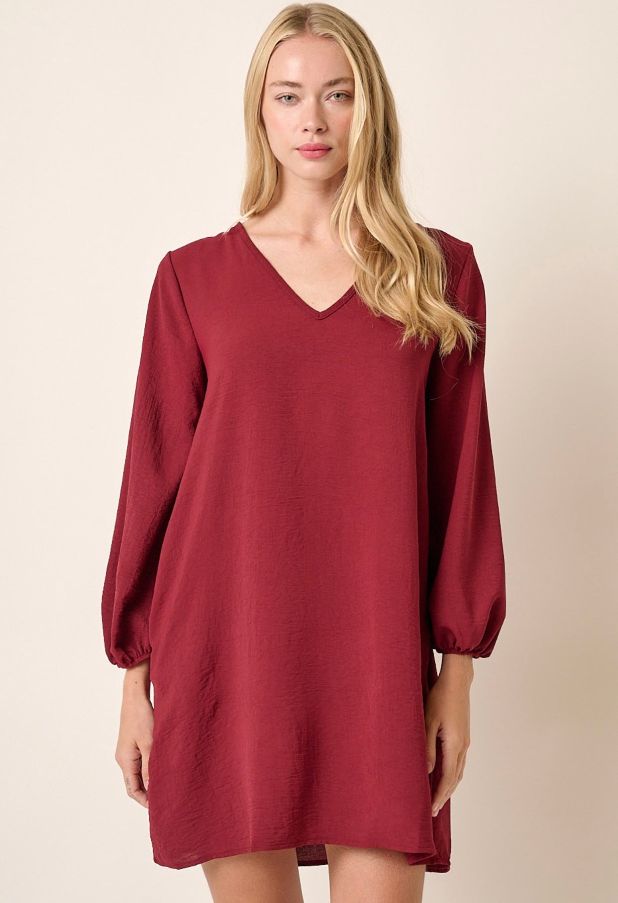 Airflow Balloon Sleeve Dress Wine