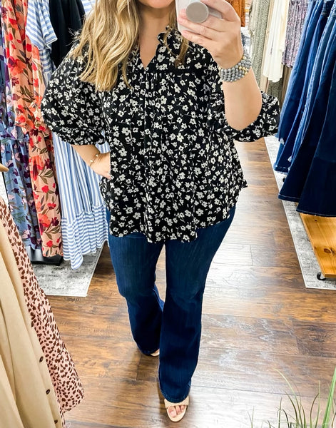 UMGEE Black Floral Print Top