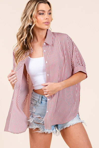 Stripe Oxford Button Down Shirt Red