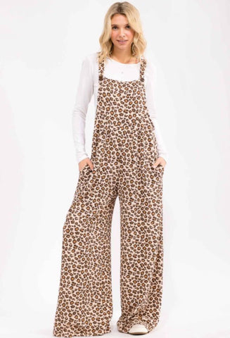 Leopard Print Wide Leg Overalls