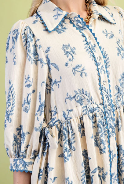 Paris Paisley Button Down Dress Blue Mix